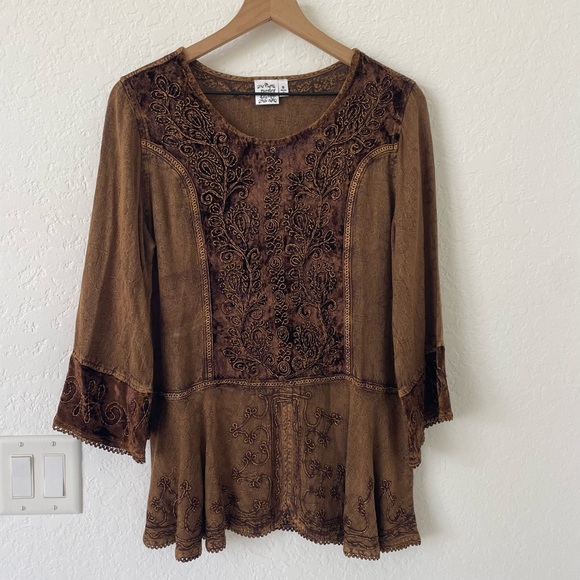 Parsley Sage Top S Boho Peasant Velvet Burnout Whimsy Grunge Fairy Renaissance - Picture 5 of 16